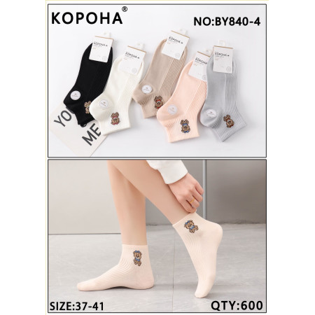 WS2708 Женские короткие носки с вышивкой Корона хлопковые