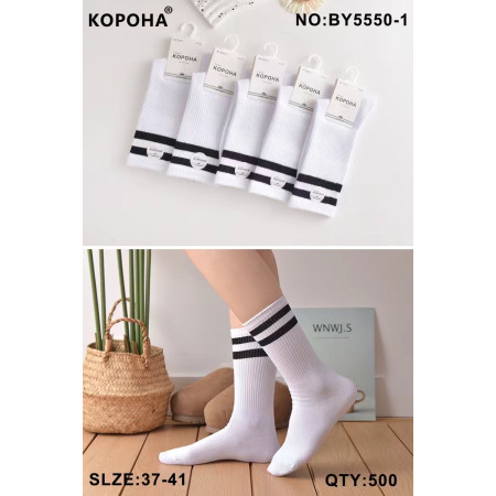 WS3033 Женские белые высокие хлопковые носки Корона